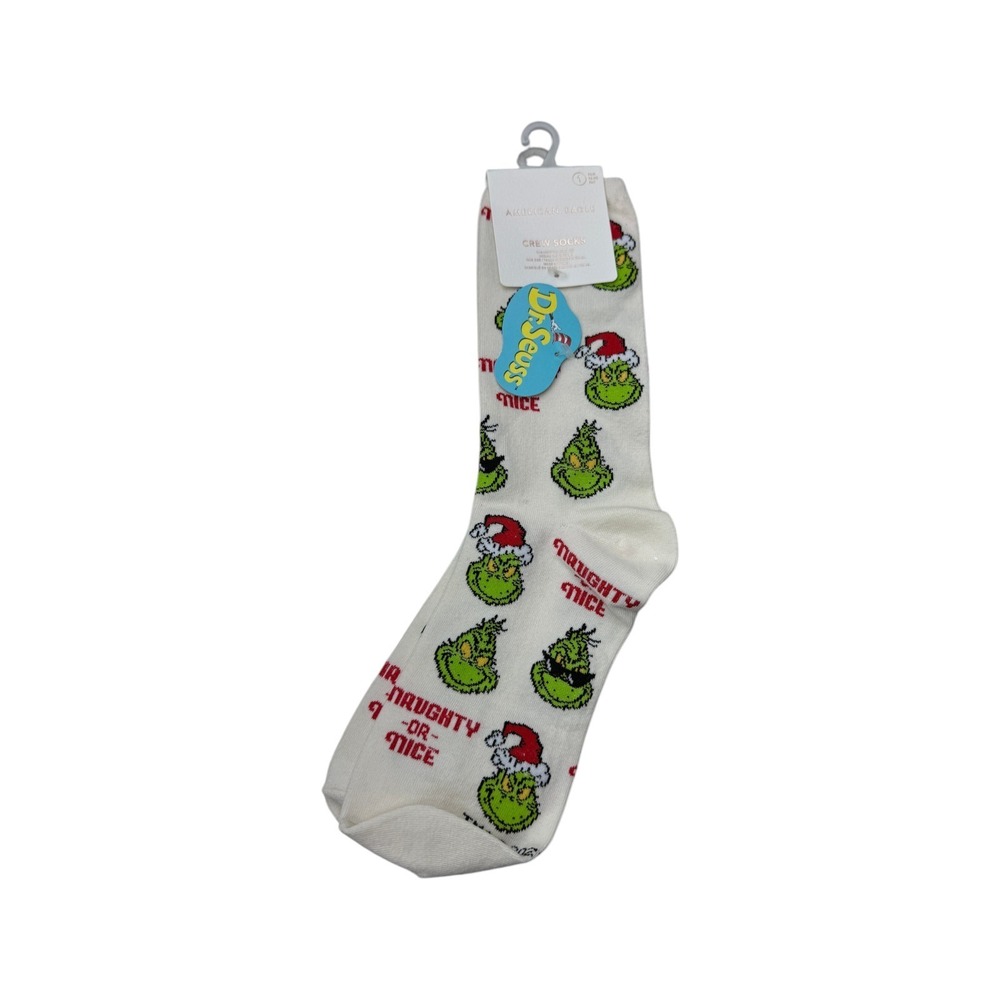 American Eagle Crew Socks Womens OS Cream Grinch Naughty or Nice Holiday